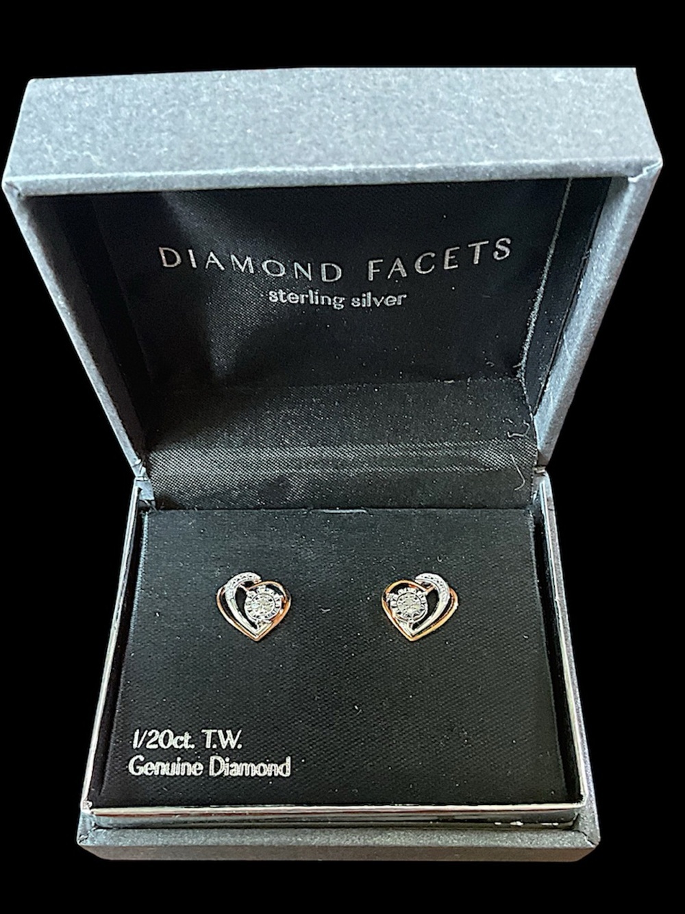 Diamond Facets Sterling Silver Heart Stud Earrings